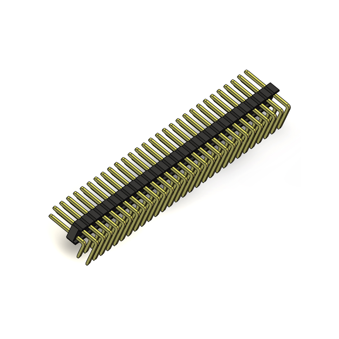 PH2541 排针连接器 Pitch 2.54mm 90° 双排 DIP 单塑排针 PA:4.0 PC:3.0 2X29Pin 黑色 PA6T，94V-0 镀全金G/F